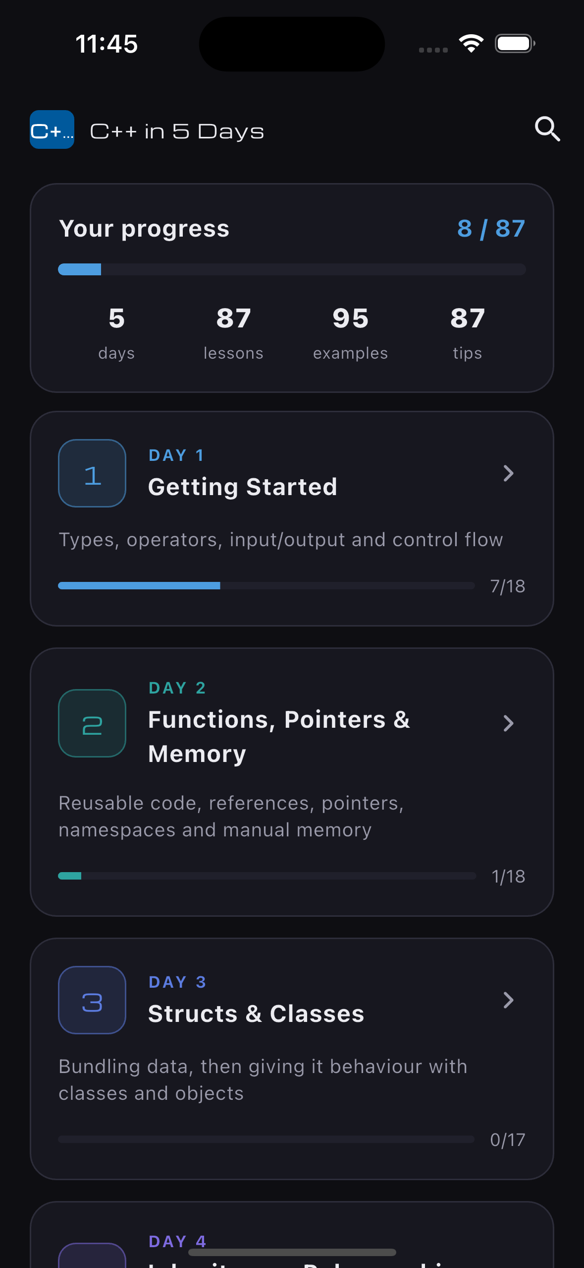 C++ in 5 Days — startscherm